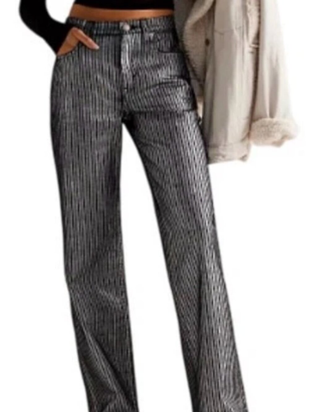 We The Free Black & Silver Striped Wide-Leg Jeans - size 24